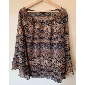 Alyx • 1X • Chiffon Boho Wide Sleeve Printed Top